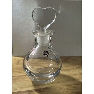 Vintage Orrefors Sweden Crystal Perfume Bottle Heart Shaped Stopper Signed
